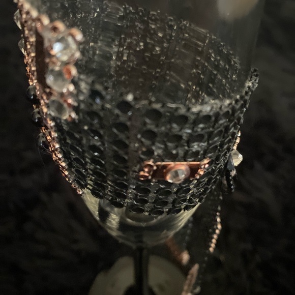 Black and Rose Gold Bling Wine Glass Set, His and Hers Elegant Wine Glasses - Picture 7 of 17